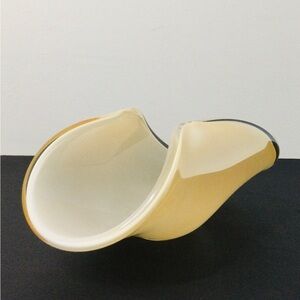 Murano Mid-Century Curved Glass Bowl in Cream and Amber, Made in Italy 🇮🇹
